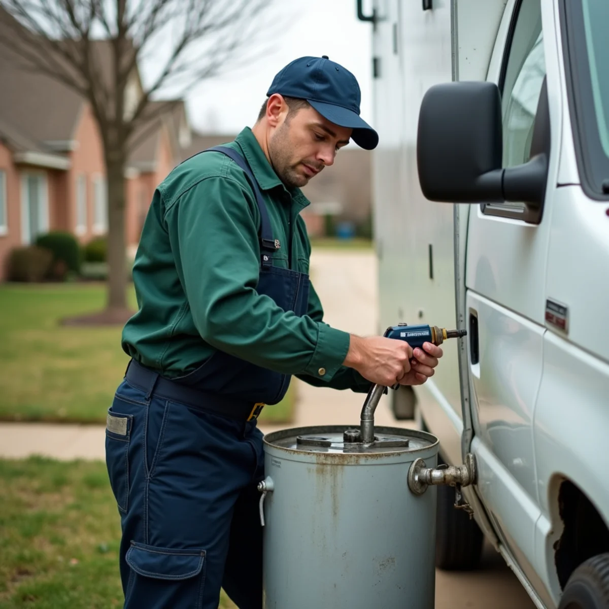Plumber flushing sediment from a water heater in Euless TX