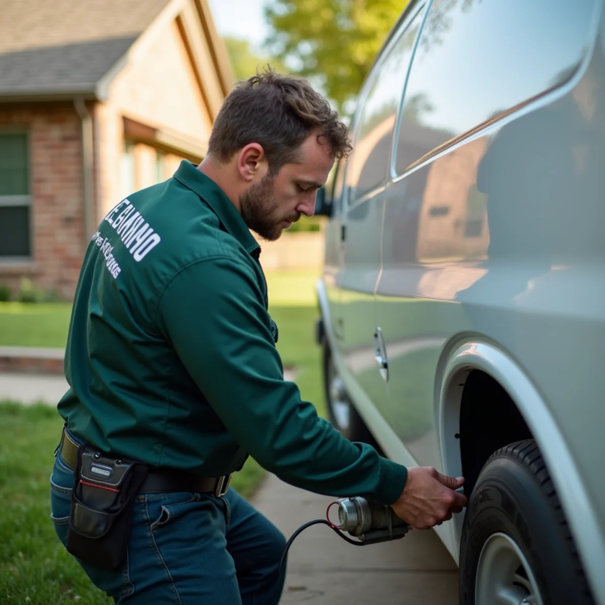Plumber checking a gas line after a gas smell in a Euless TX home
