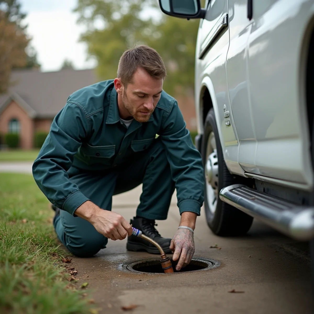 Plumber inspecting a drain for sewer gas odor in a Euless TX home