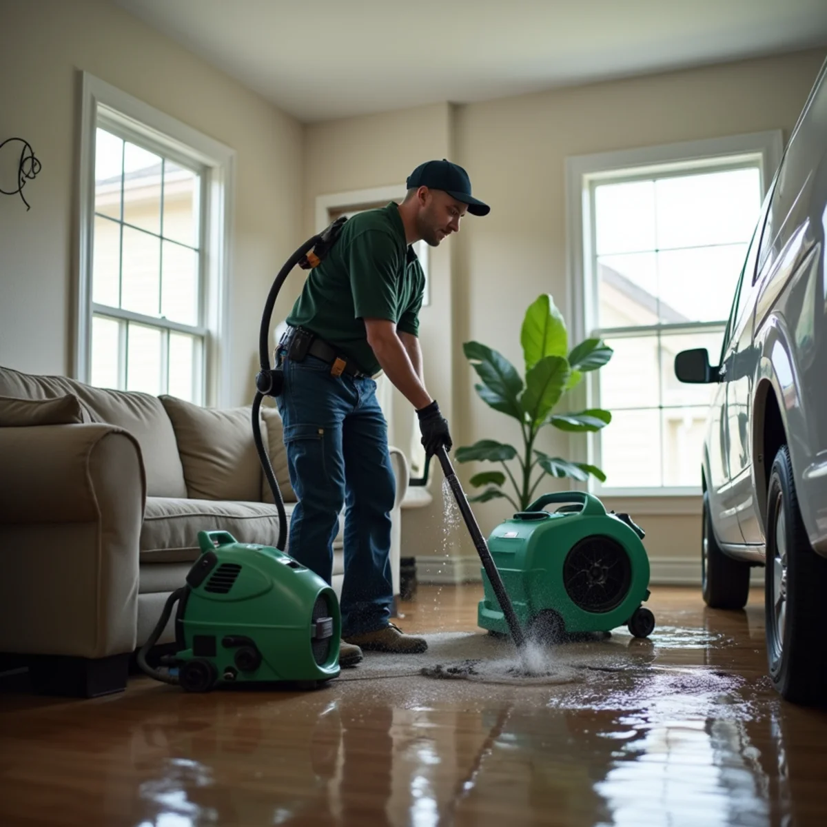 Water extraction equipment drying a flooded Euless TX home