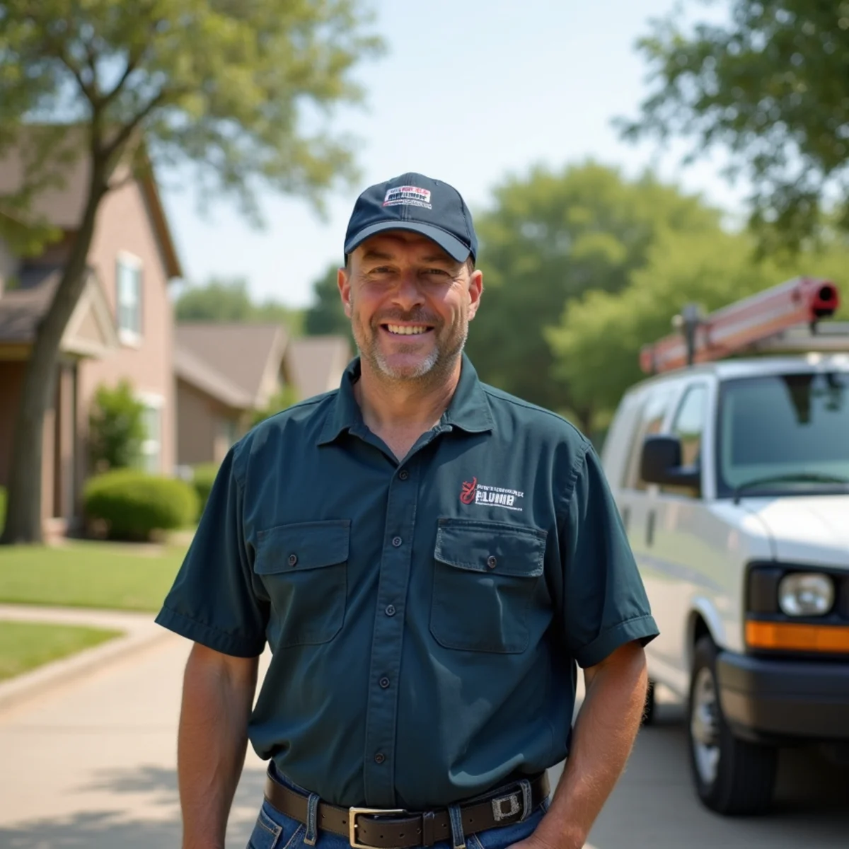 Plumber and service van in Arlington, TX