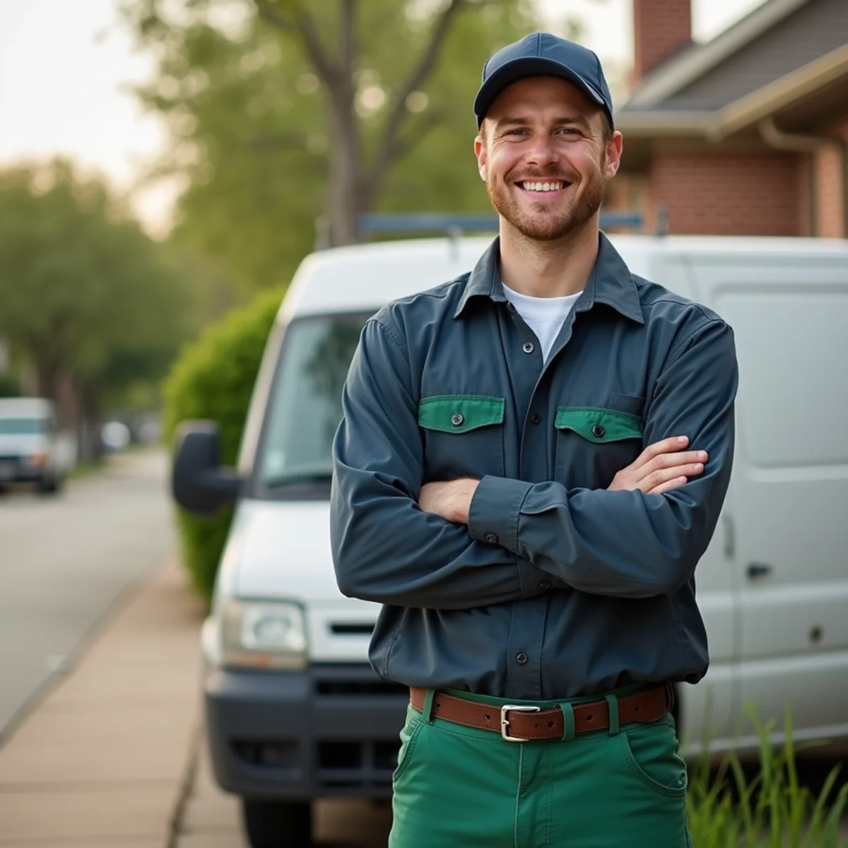 Plumber and service van in Bedford, TX