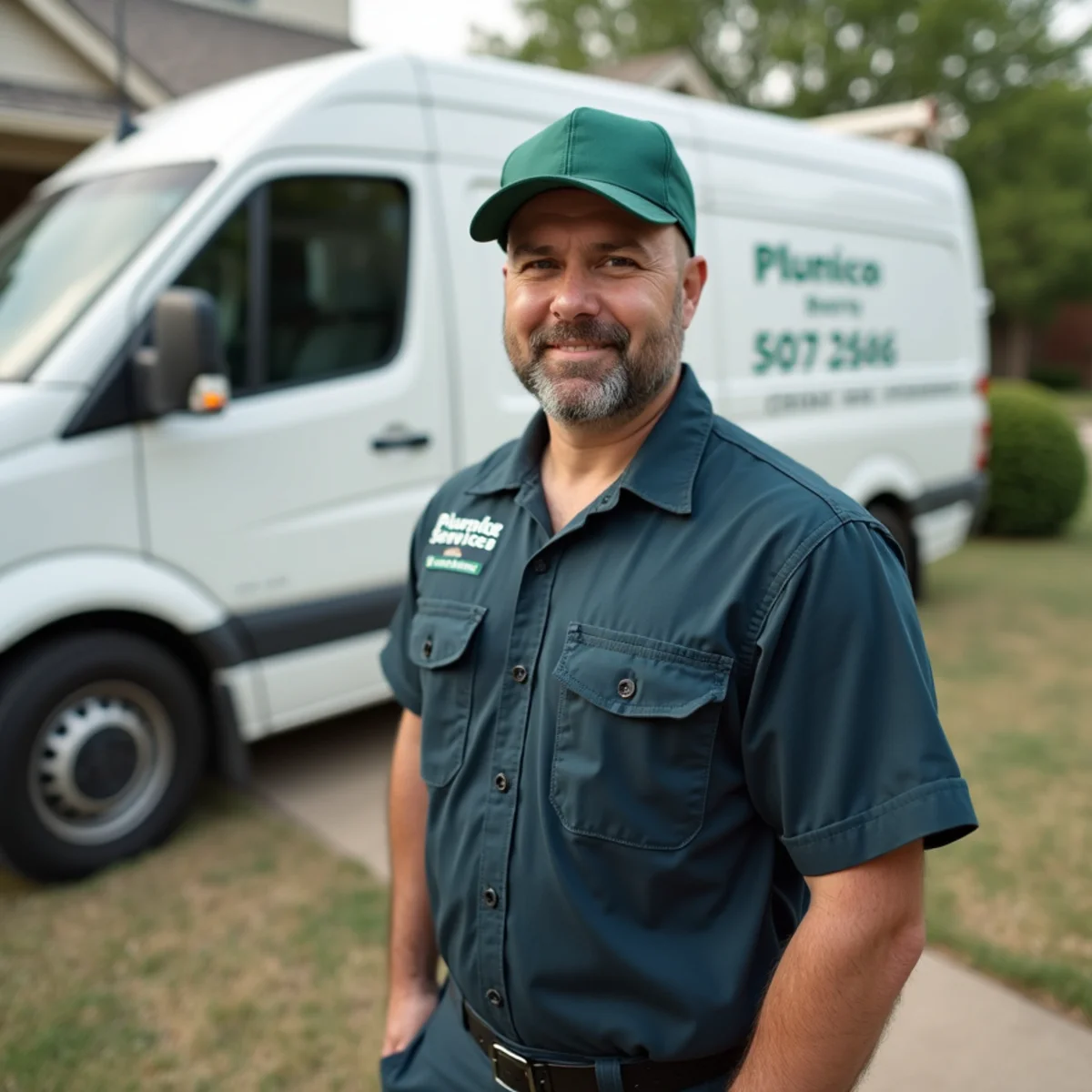 Plumber and service van in Cedar Hill, TX