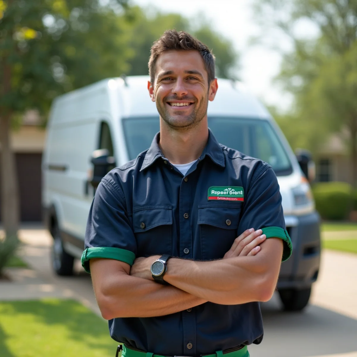 Plumber and service van in Corsicana, TX