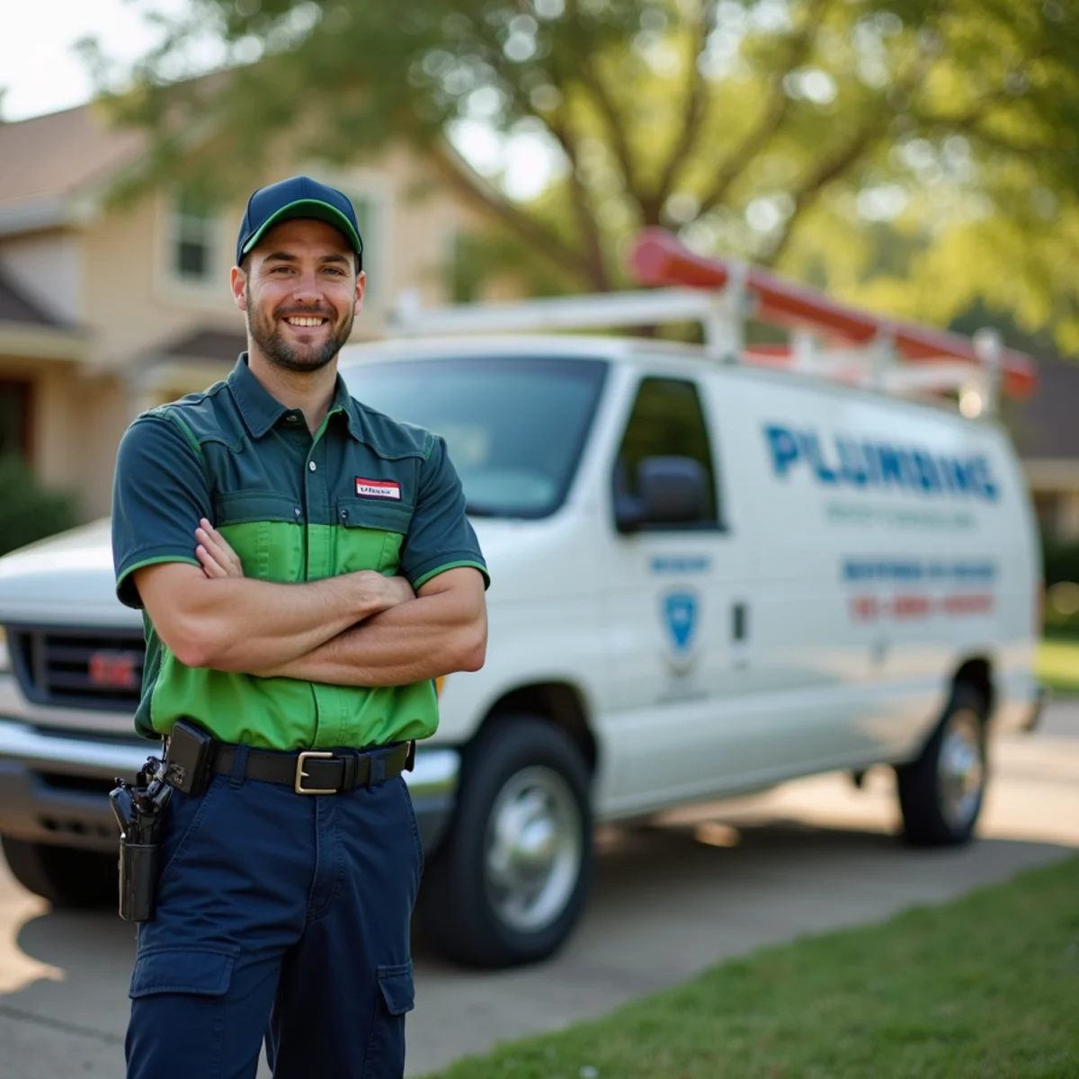 Plumber and service van in Fate, TX