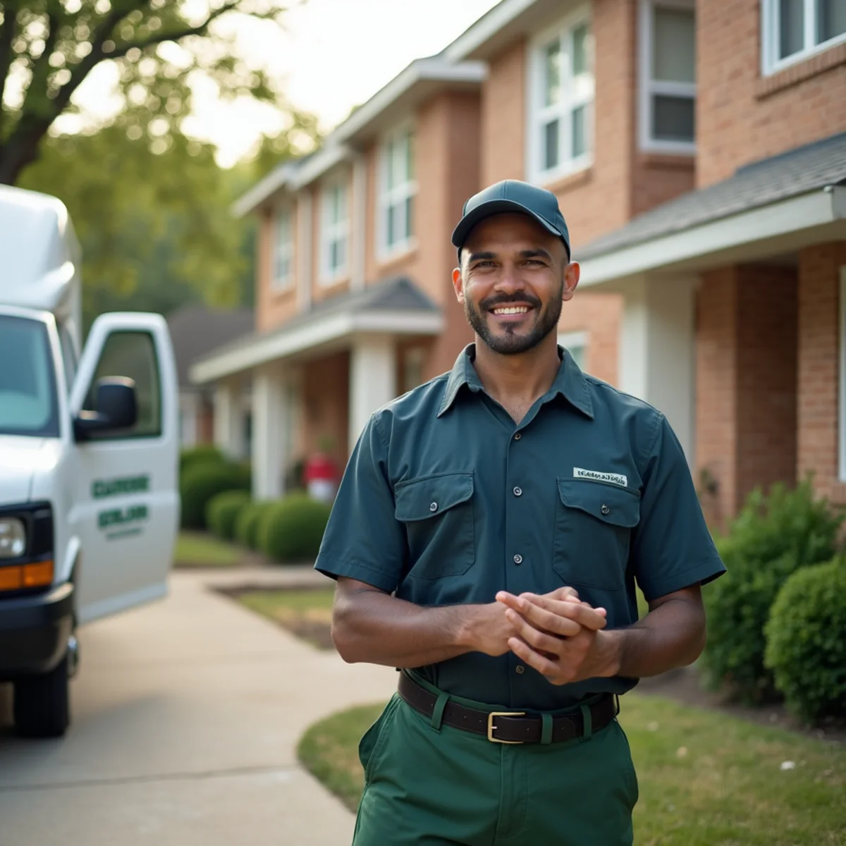 Plumber and service van in Garland, TX
