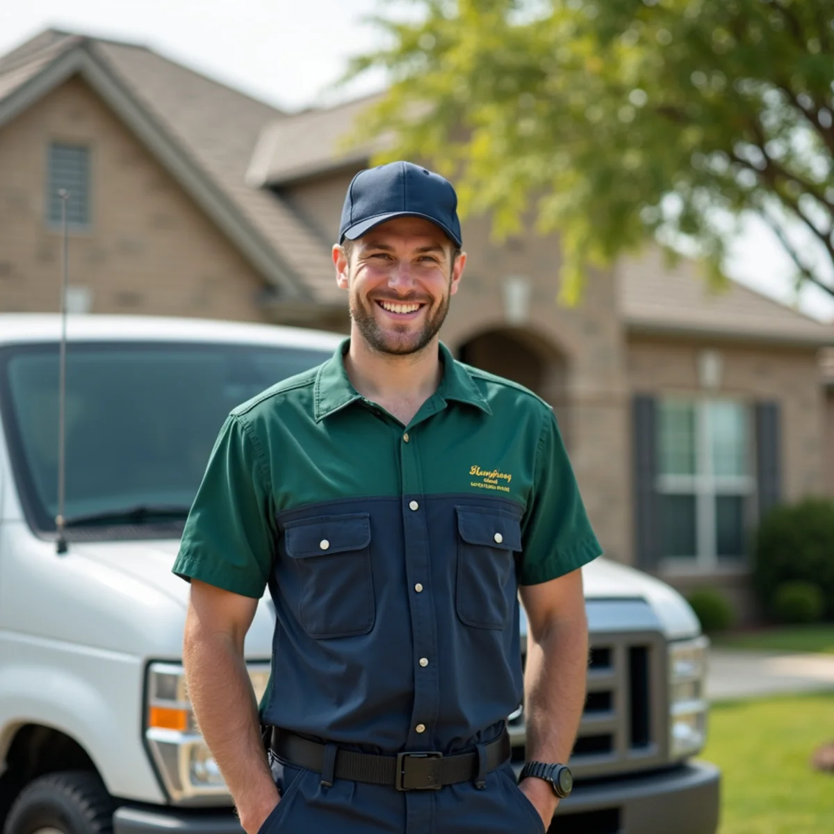 Plumber and service van in Grand Prairie, TX