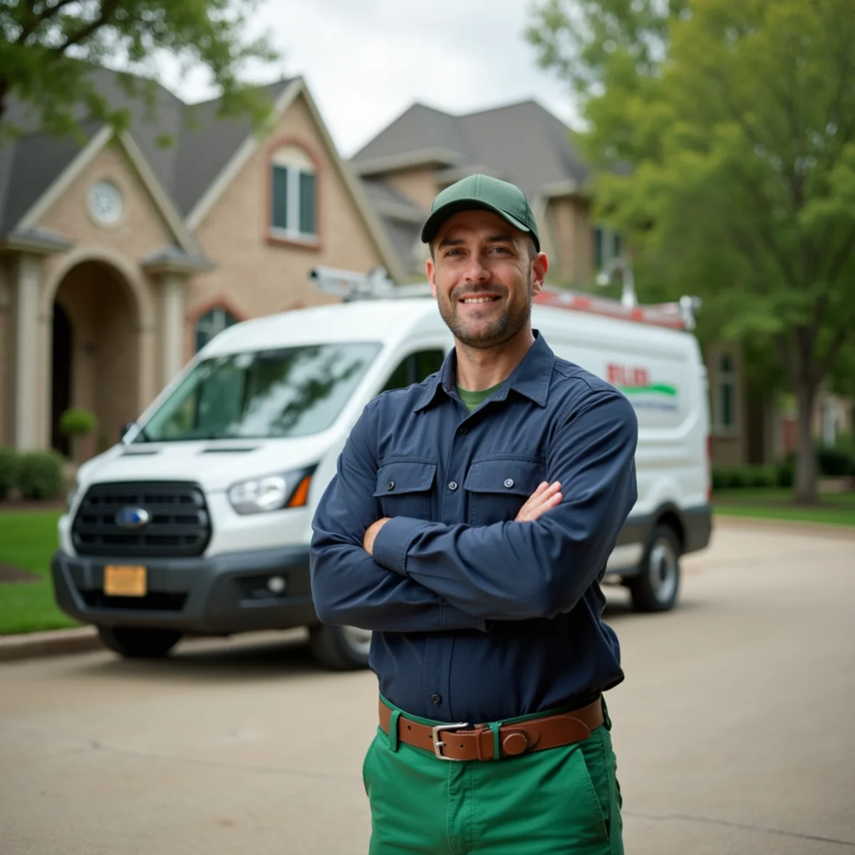 Plumber and service van in Highland Park, TX