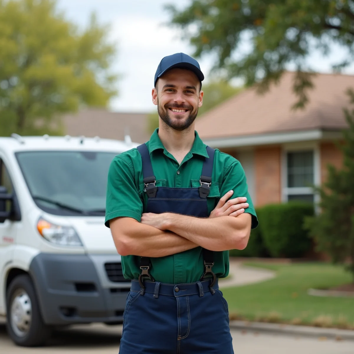 Plumber and service van in Irving, TX
