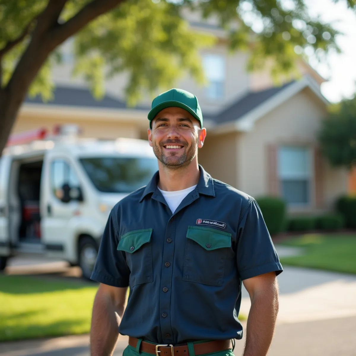 Plumber and service van in Italy, TX