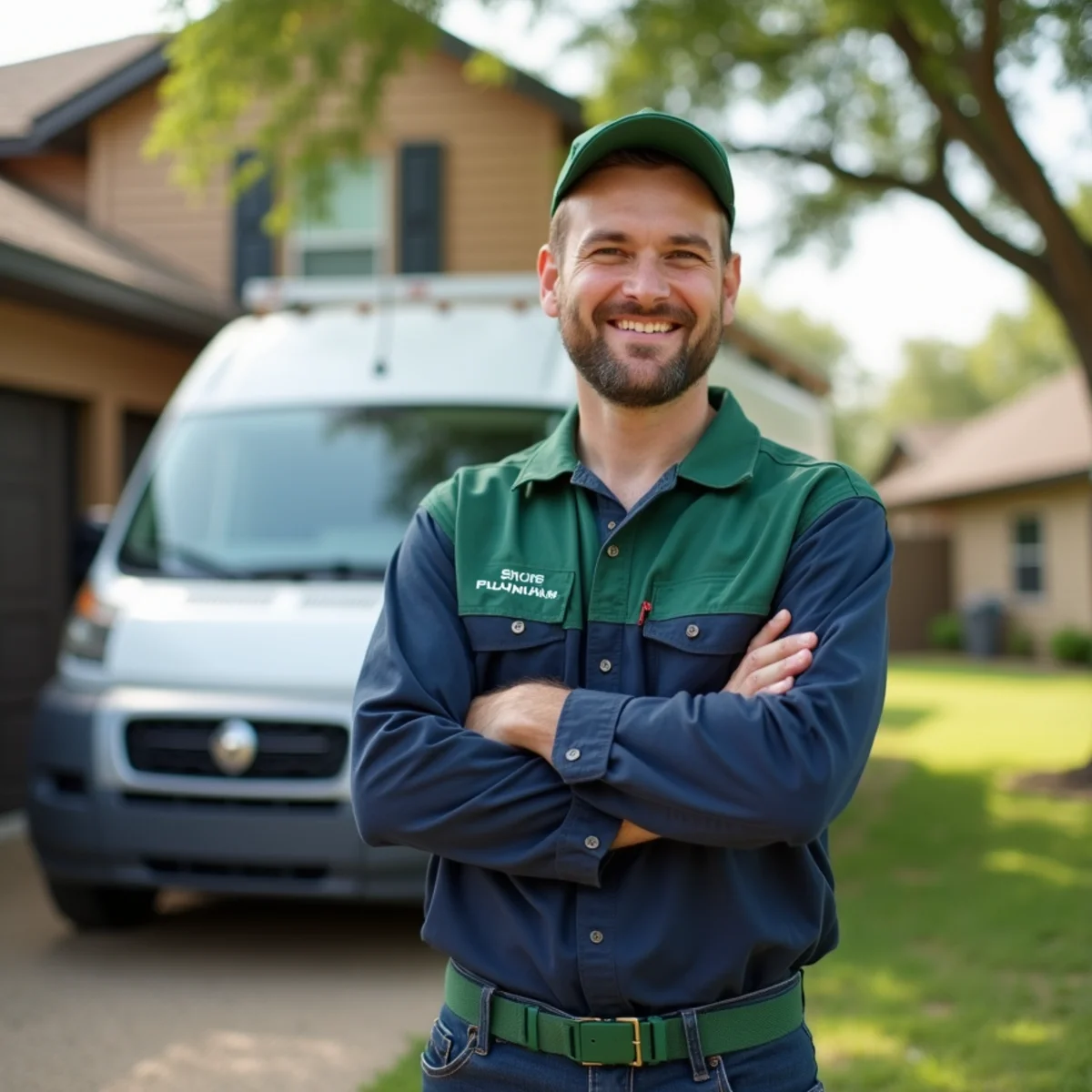 Plumber and service van in Lancaster, TX