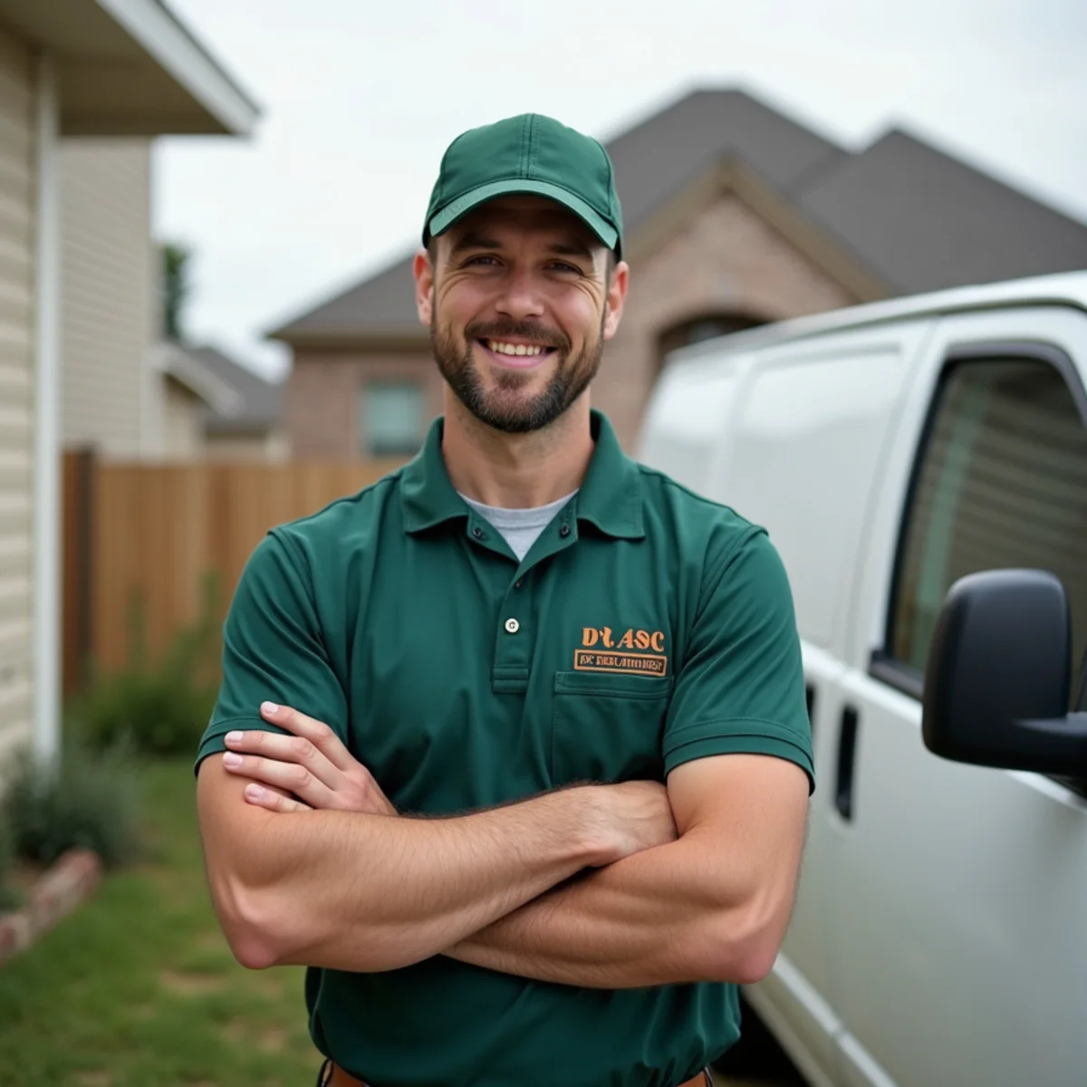 Plumber and service van in Mansfield, TX
