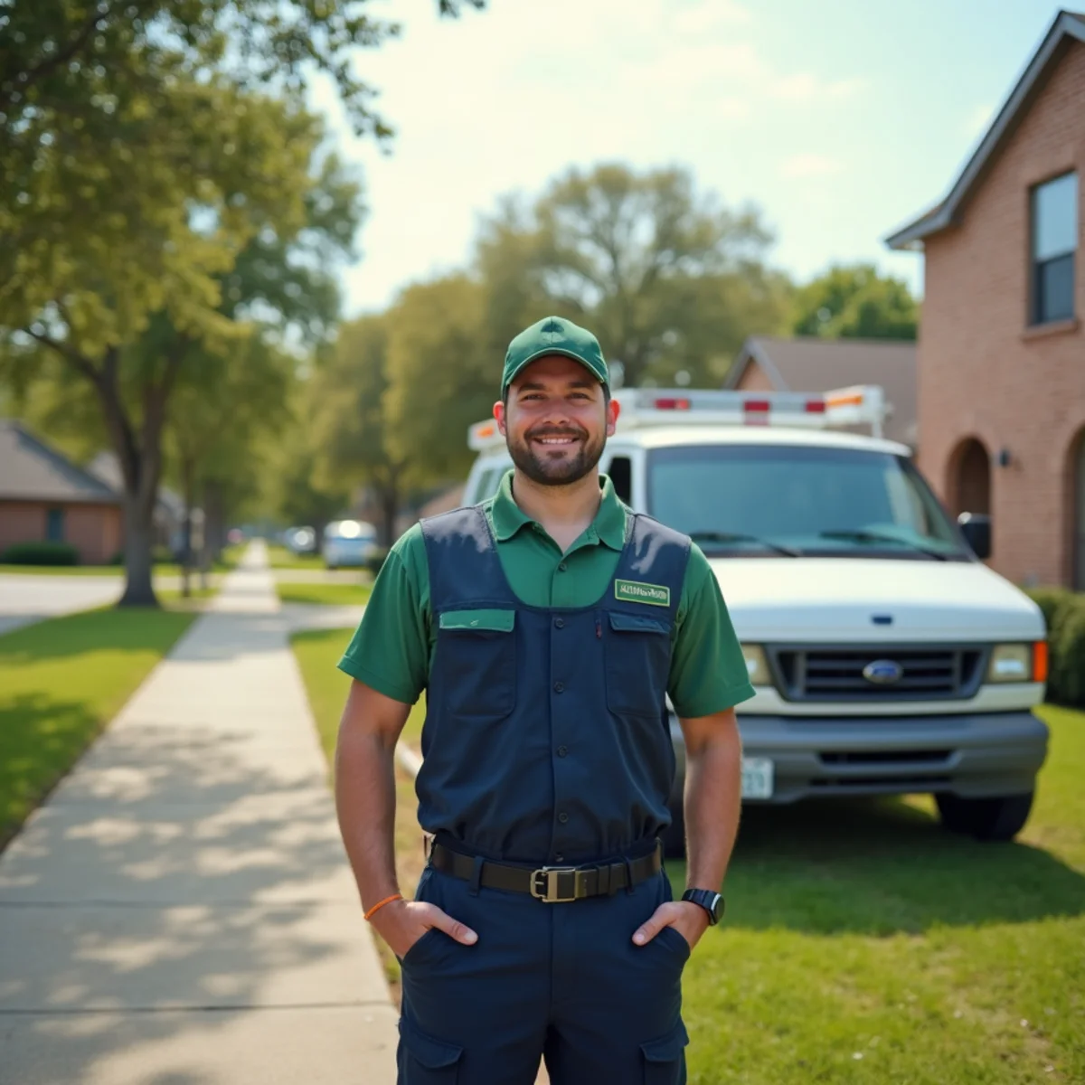 Plumber and service van in Mesquite, TX