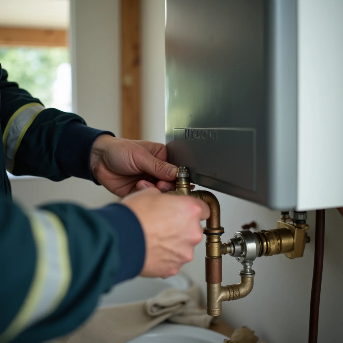 Tankless Water Heater Installation being performed by a plumber in Euless, TX
