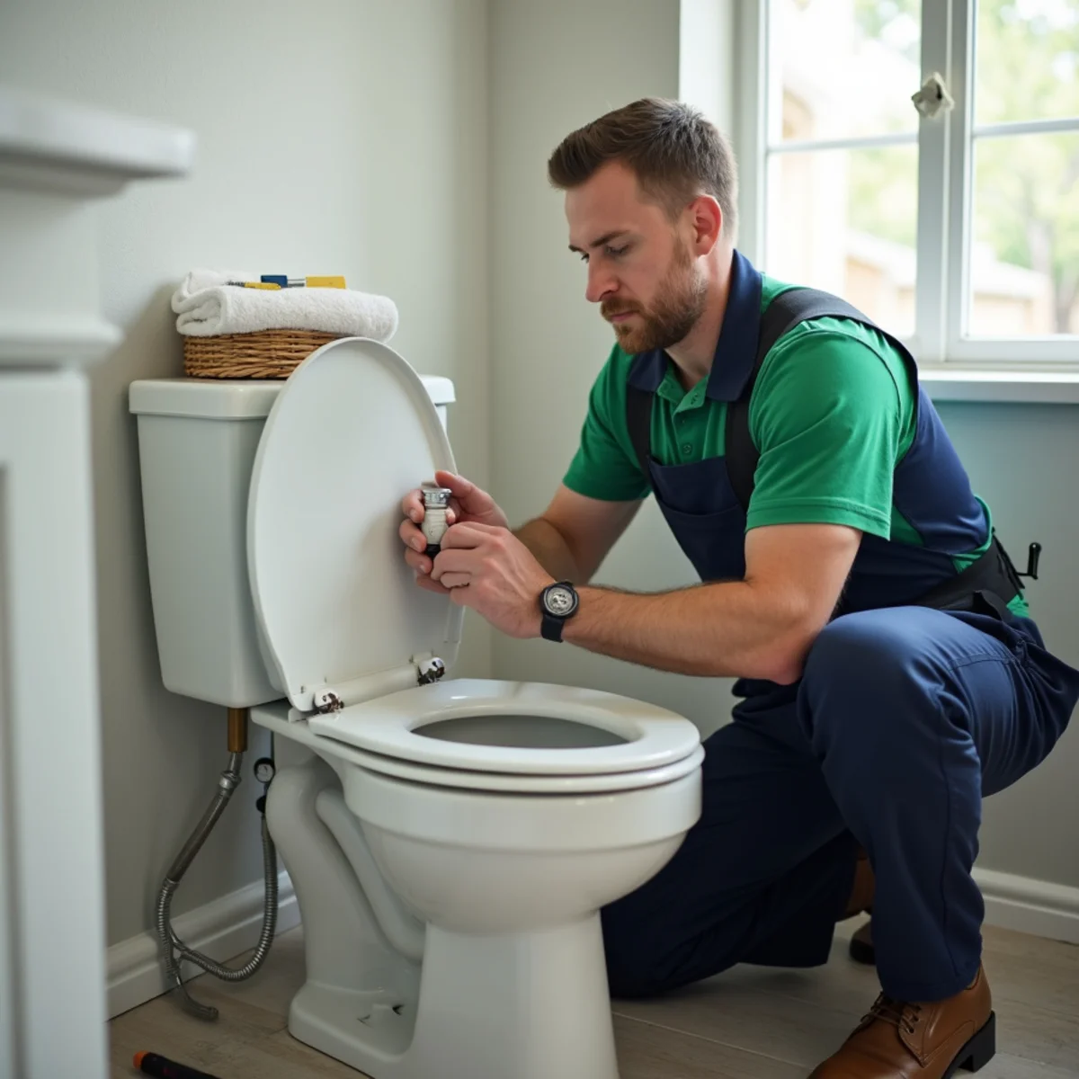 Plumber repairing a bathroom faucet fixture in a Euless TX home